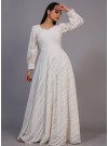 Classic Off-White Lucknowi Embroidered Floor Length Gown